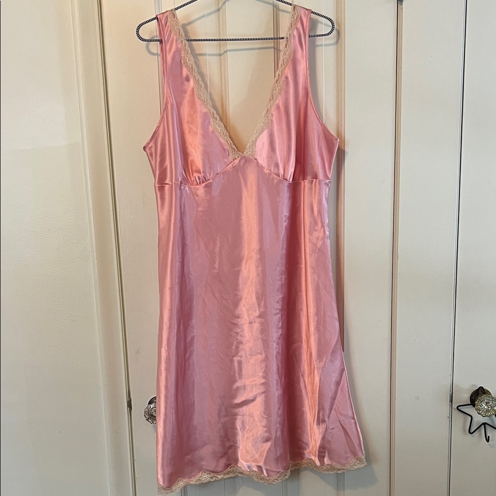 Victoria's Secret Pink Satin Chemise with Lace Accents